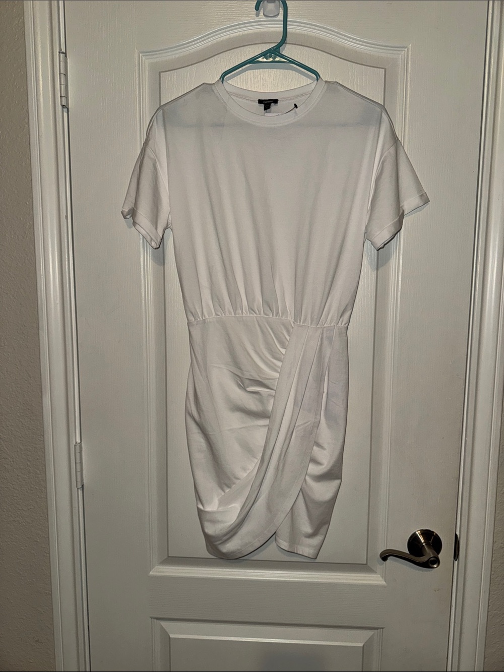 Express White Short-Sleeve Draped Mini Dress